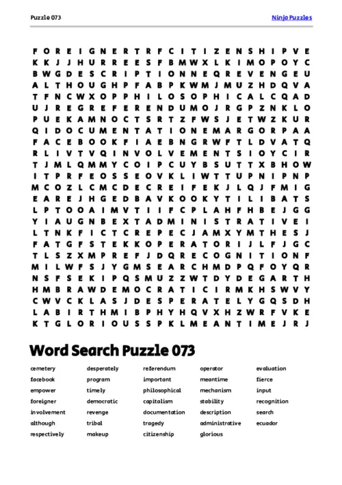 Free Printable Puzzle 073 themed Word Search Puzzle thumbnail