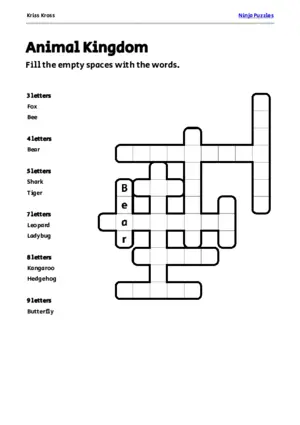 Free Animal Kingdom Kriss-Kross Puzzle puzzle thumbnail