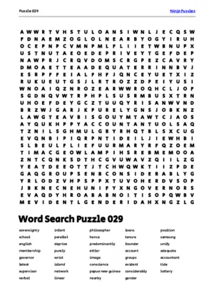 Free Printable Puzzle 029 themed Word Search Puzzle puzzle thumbnail