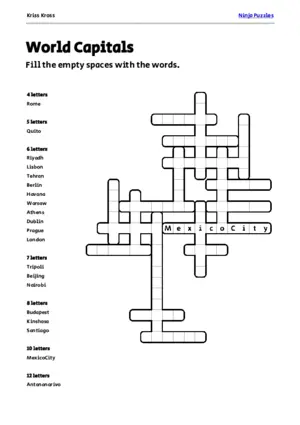 Free World Capitals Kriss-Kross Puzzle puzzle thumbnail