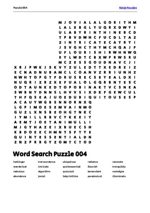 Free Printable Puzzle 004 themed Word Search Puzzle thumbnail