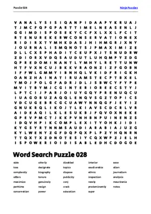 Free Printable Puzzle 028 themed Word Search Puzzle puzzle thumbnail