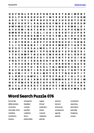 Free Printable Puzzle 076 themed Word Search Puzzle puzzle thumbnail