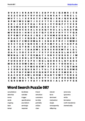 Free Printable Puzzle 087 themed Word Search Puzzle puzzle thumbnail