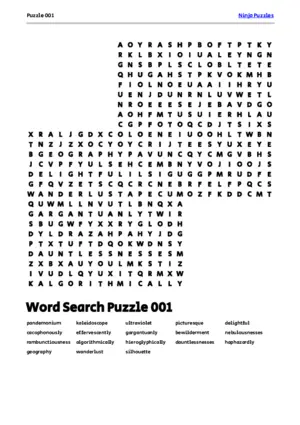 Free Printable Puzzle 001 themed Word Search Puzzle puzzle thumbnail