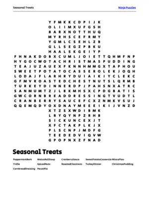 Free Printable Seasonal Treats themed Word Search Puzzle puzzle thumbnail