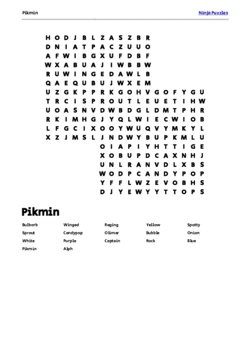 Free Printable Pikmin themed Word Search Puzzle thumbnail