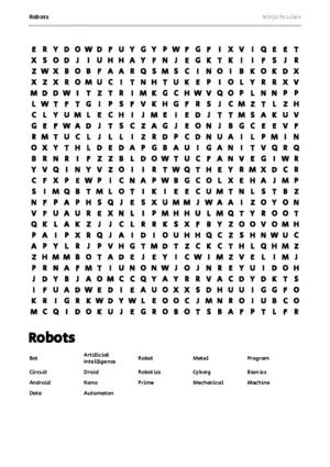 Free Printable Robots themed Word Search Puzzle puzzle thumbnail