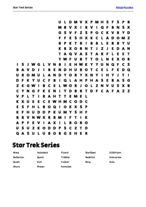 Free Printable Star Trek Series themed Word Search Puzzle puzzle thumbnail