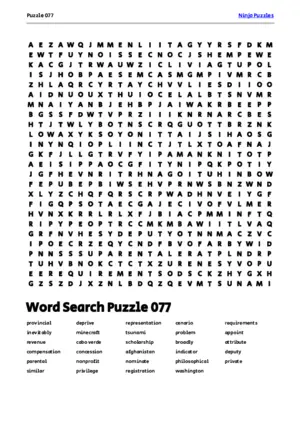 Free Printable Puzzle 077 themed Word Search Puzzle puzzle thumbnail