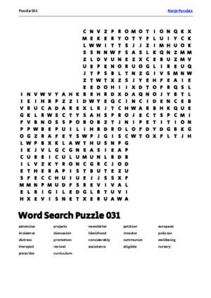 Free Printable Puzzle 031 themed Word Search Puzzle puzzle thumbnail