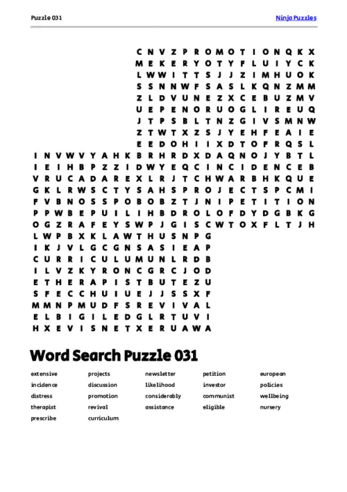 Free Printable Puzzle 031 themed Word Search Puzzle thumbnail