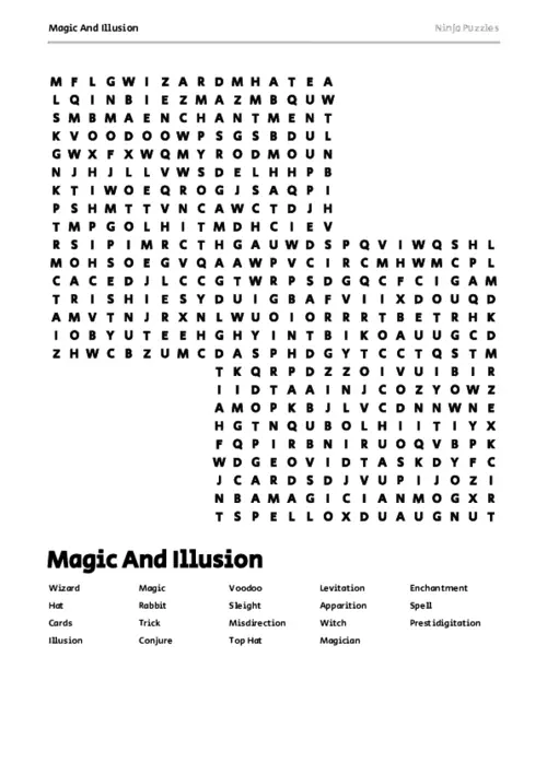 Free Printable Magic And Illusion themed Word Search Puzzle thumbnail