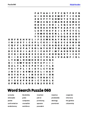 Free Printable Puzzle 060 themed Word Search Puzzle puzzle thumbnail