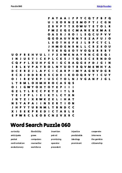 Free Printable Puzzle 060 themed Word Search Puzzle thumbnail