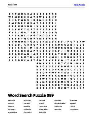 Free Printable Puzzle 089 themed Word Search Puzzle puzzle thumbnail