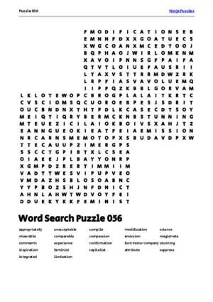 Free Printable Puzzle 056 themed Word Search Puzzle puzzle thumbnail