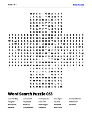 Free Printable Puzzle 053 themed Word Search Puzzle puzzle thumbnail