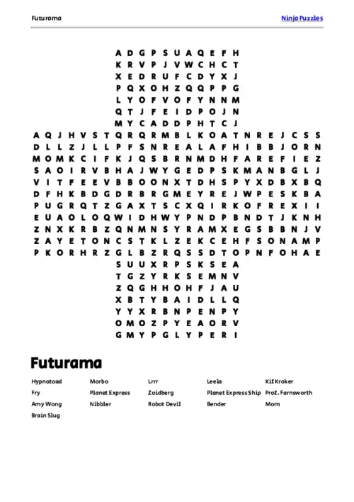 Free Printable Futurama themed Word Search Puzzle thumbnail