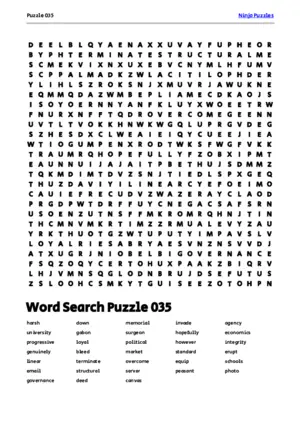 Free Printable Puzzle 035 themed Word Search Puzzle puzzle thumbnail