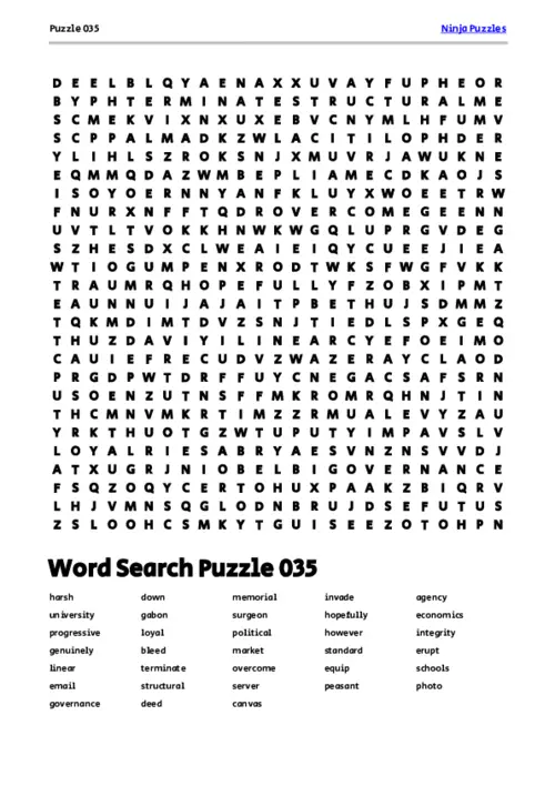 Free Printable Puzzle 035 themed Word Search Puzzle thumbnail