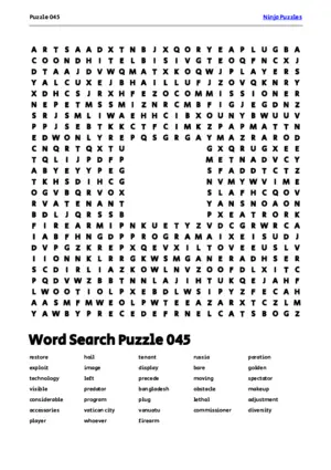 Free Printable Puzzle 045 themed Word Search Puzzle puzzle thumbnail