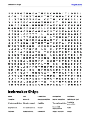 Free Printable Icebreaker Ships themed Word Search Puzzle puzzle thumbnail