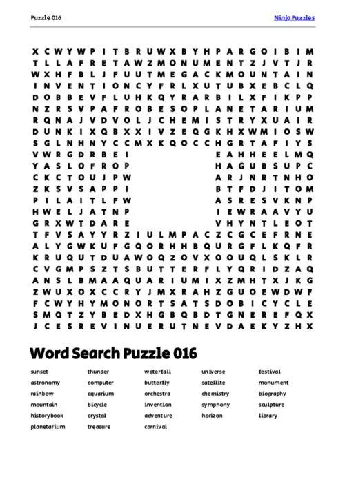 Free Printable Puzzle 016 themed Word Search Puzzle thumbnail