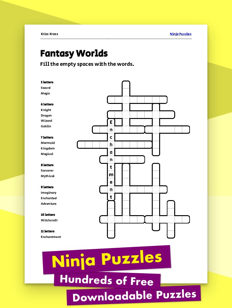 Free Fantasy Worlds Kriss-Kross Puzzle - Free Printable PDF