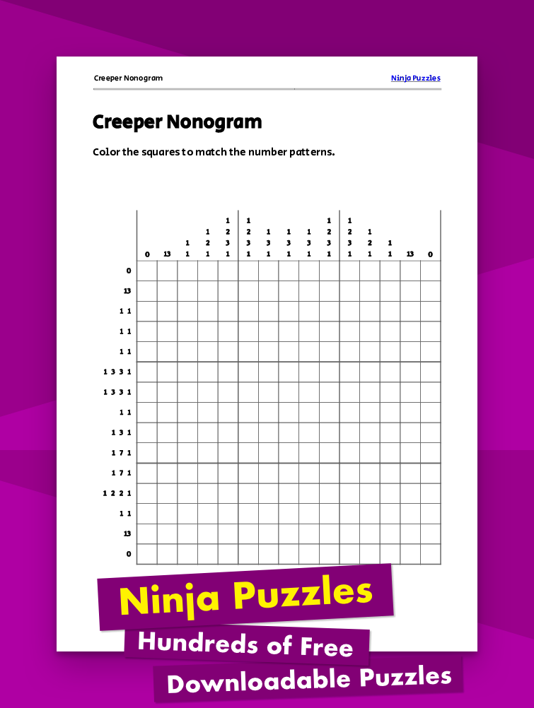 Creeper Nonogram Puzzle Free Printable PDF