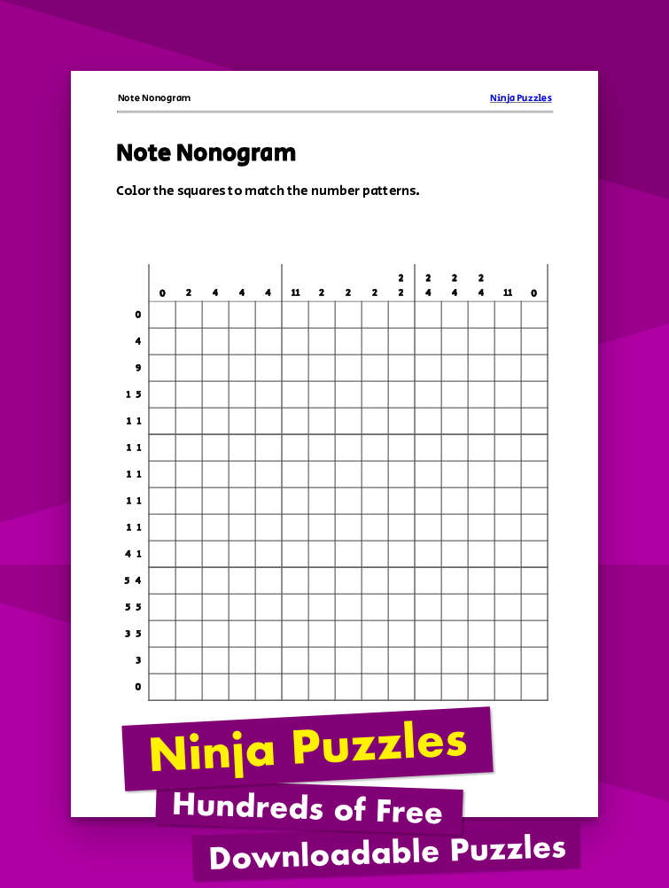 Note Nonogram Puzzle - Free Printable PDF