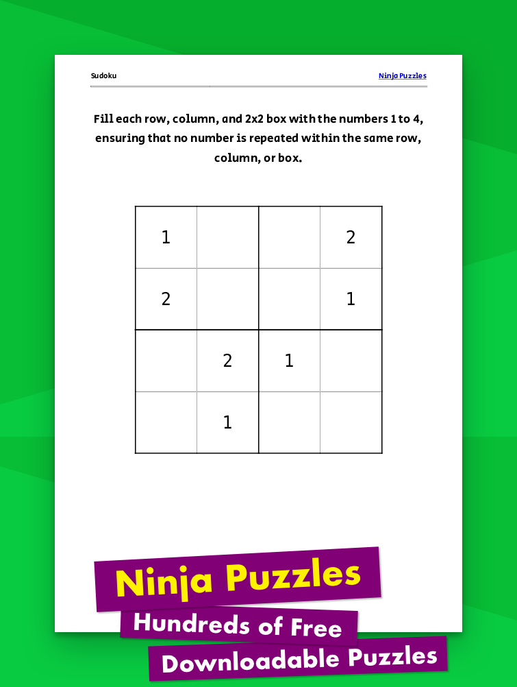 Medium Mini Sudoku #4 - Free Printable PDF