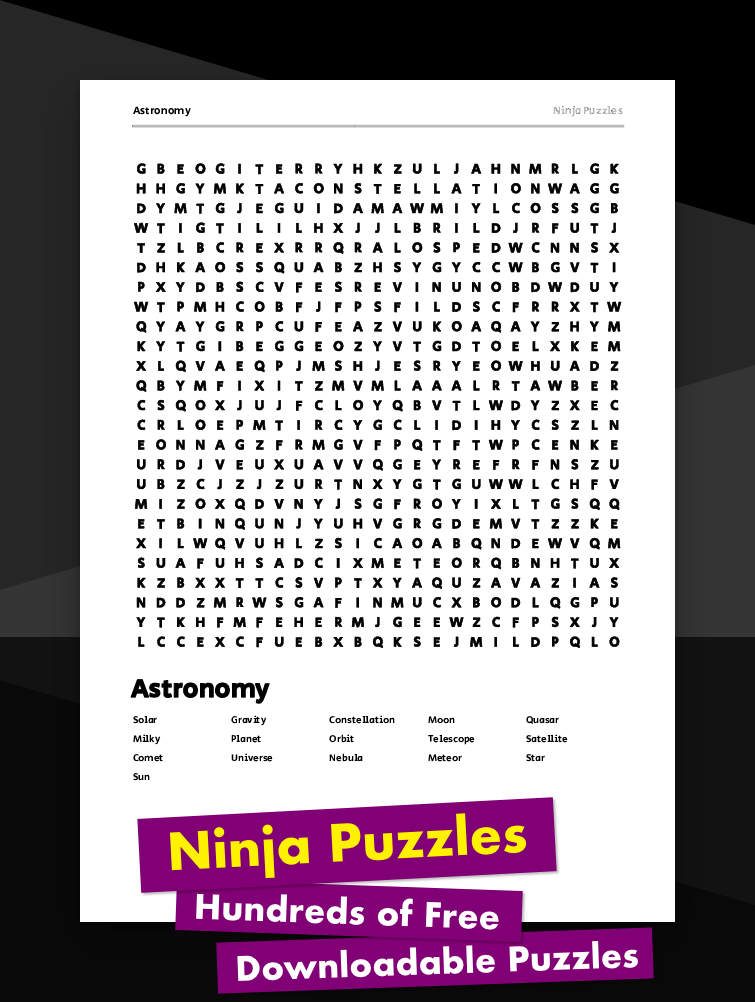 Free Printable Astronomy themed Word Search Puzzle - Free Printable PDF