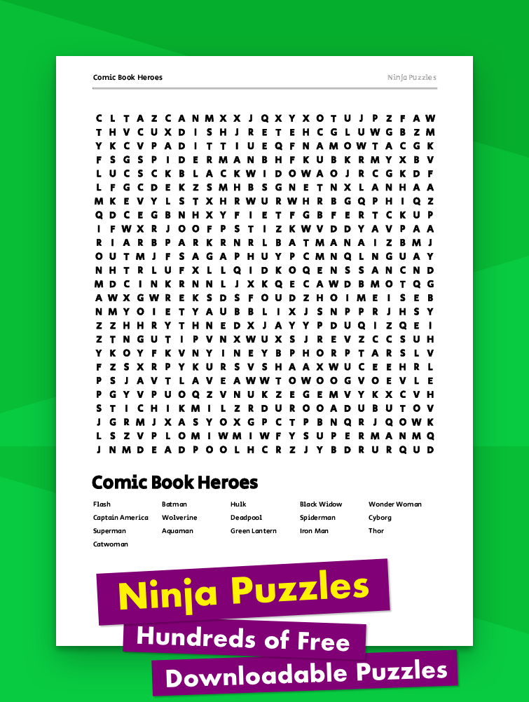 Free Printable Comic Book Heroes themed Word Search Puzzle - Free ...