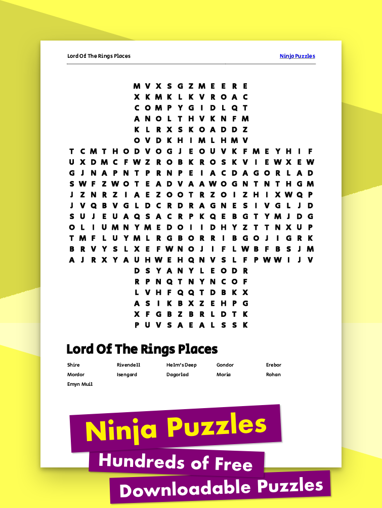 Free Printable Lord Of The Rings Places themed Word Search Puzzle ...