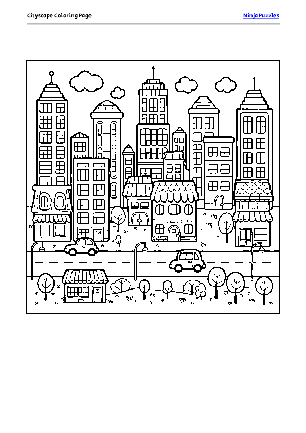 Color in cityscape coloring