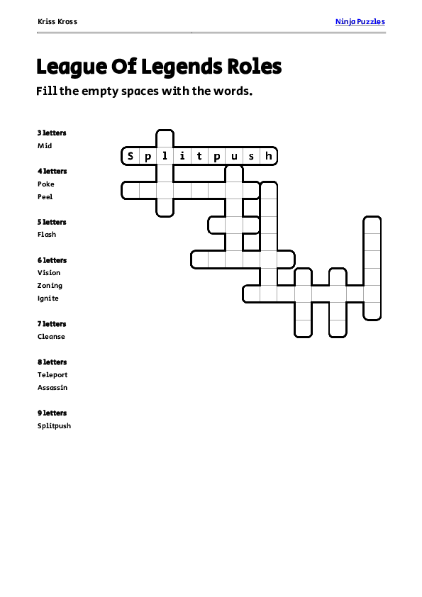 Free League Of Legends Roles Kriss-Kross Puzzle - Free Printable PDF