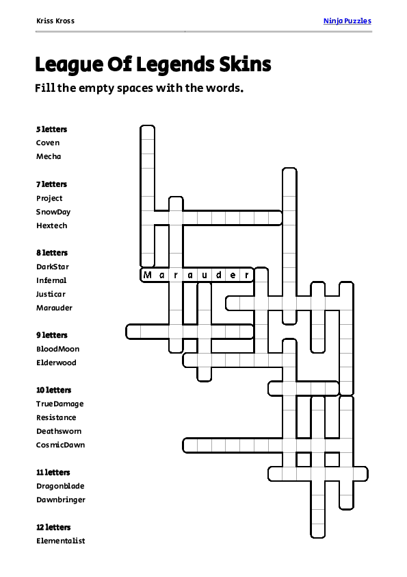 Free League Of Legends Skins Kriss-Kross Puzzle - Free Printable PDF