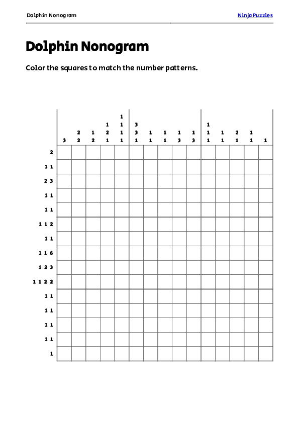 Dolphin nonogram puzzle free printable pdf