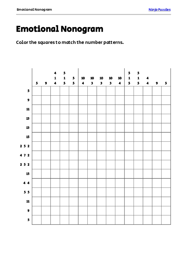 Emotional nonogram puzzle free printable pdf