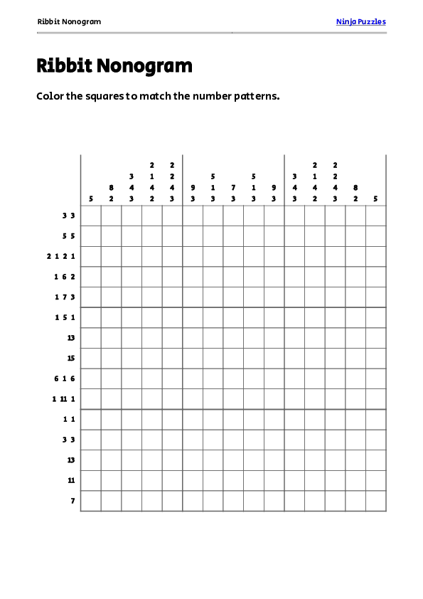 Ribbit nonogram puzzle free printable pdf