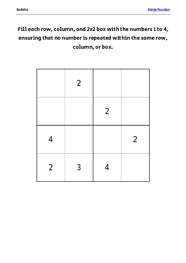 Medium Mini Sudoku #6 - Free Printable PDF