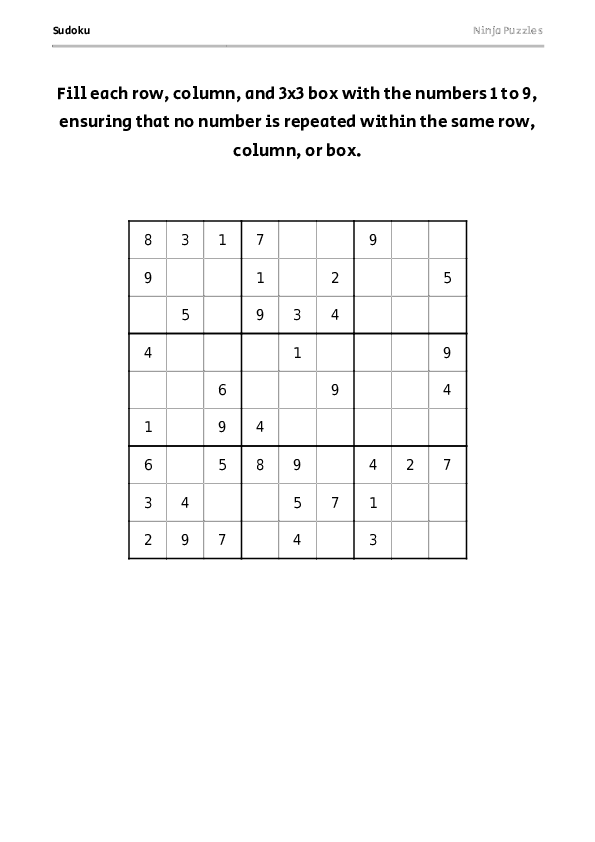 Medium Sudoku #12 - Free Printable PDF Puzzle
