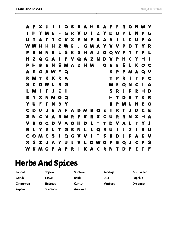Download Herbs And Spices Word Search PDF
