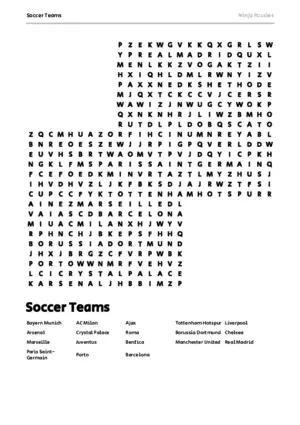 Free Printable Soccer Teams themed Word Search Puzzle puzzle thumbnail